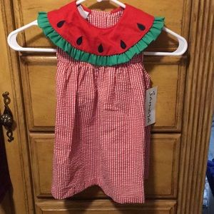 Red gingham seersucker dress & bloomers 4T
